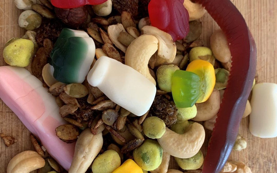 image of scroggin also known as trail mix, a combination of nuts and lollies and seeds to snack on while hiking