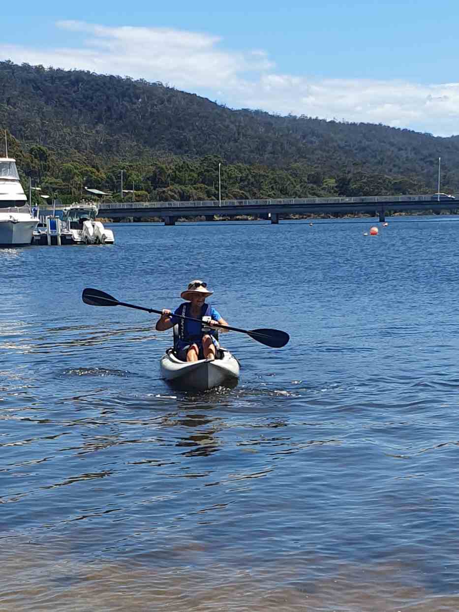 image of Lindy kayaking after her diagnosis of ovarian cancer
